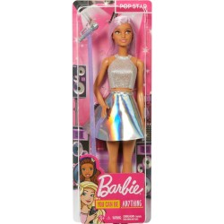 Mattel - Barbie Carriere Pop Star con Microfono, Bambola Capelli Rosa e Abiti Argento - FXN98