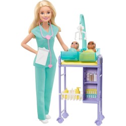 Mattel - Barbie Carriere Playset Pediatra Bionda con 2 Neonati e Accessori - GKH23