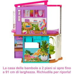 Barbie - Barbie Casa di Malibu (106 cm) Playset casa delle bambole con 2 piani, 6 stanze, ascensore altalena e più di 30 pezzi, 