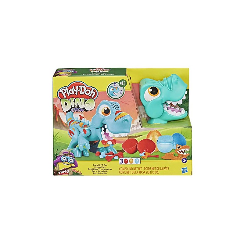 Hasbro - Play-Doh Dino Crew - Il T-Rex Mangione, dinosauro giocattolo con suoni da dinosauro e 3 uova Play-Doh, per bambini dai 