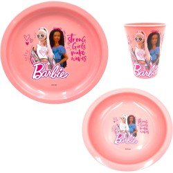 Barbie Set Pappa (Piatto Piano - Piatto Fondo - Bicchiere 260 ml Melamina) - Asilo Scuola Bambini