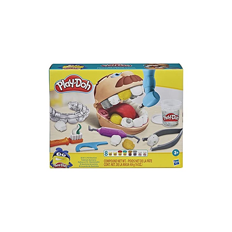 Hasbro - Play-Doh Dottor Trapanino, Giocattolo per Bambini dai 3 Anni in Su, con 8 Barattoli di Composto Modellabile, Colori Ass