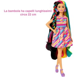 Mattel - Barbie - Super Chioma Bambola Petite con abito a cuori, capelli fantasia lunghi 21,6 cm, 15 accessori alla moda - 8 con