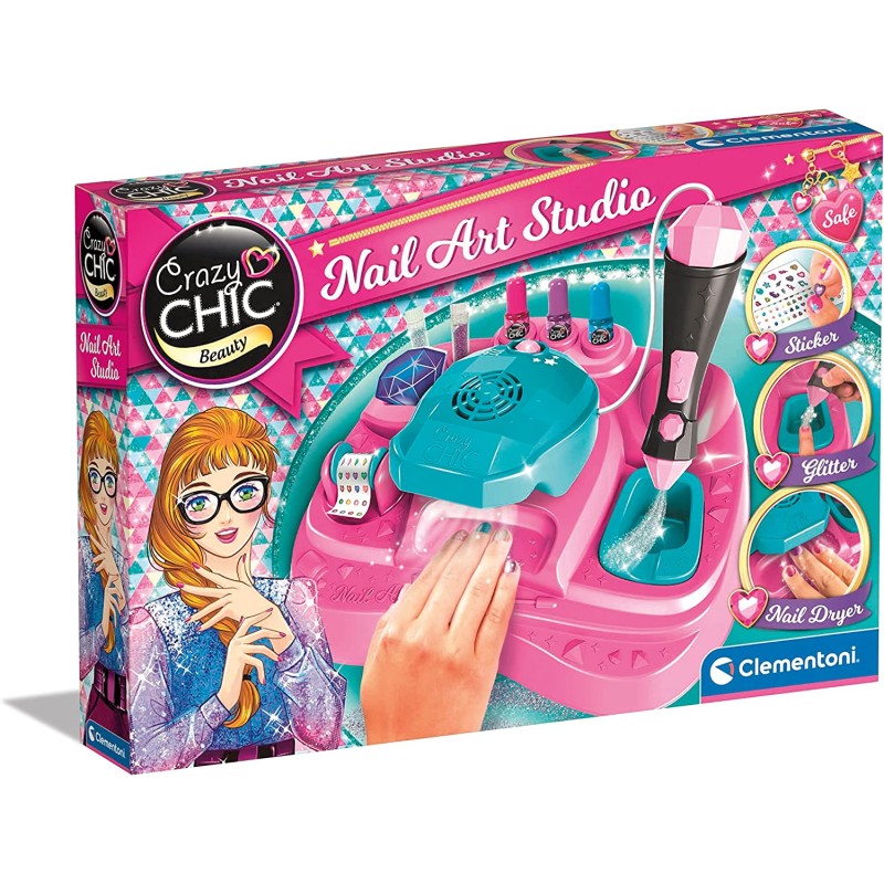 Clementoni - Crazy Chic - Nail Art Studio - Atelier Smalti, Kit, Macchina Decora Unghie, Gioco Creativo - CL18730