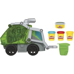 Hasbro - Play-Doh - Wheels, Che bello scaricare, camion dei rifiuti 2 in 1 con rifiuti di pasta modellabile e 3 vasetti, F51735L