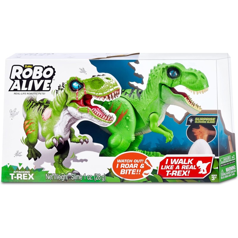 Zuru - Robo Alive T-Rex Camminante Suoni Surprise con Slime, colori assortiti