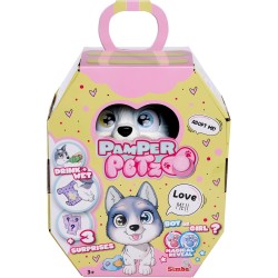 Simba - Pamper Petz Husky, con pannolino con funzione color change, zampa magica e tre sorprese, 15 cm, 105950135