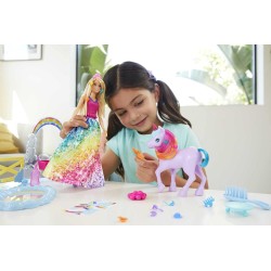 Barbie Dreamtopia Playset Unicorno con Barbie Royal, unicorno con effetto cambia-colore e 18 accessori, GTG01