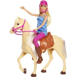 Barbie - Playset Bambola e Cavallo, Include una Barbie Snodata Bionda con il Caschetto e il Suo Cavallo, FXH13