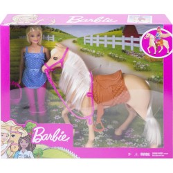 Barbie - Playset Bambola e Cavallo, Include una Barbie Snodata Bionda con il Caschetto e il Suo Cavallo, FXH13