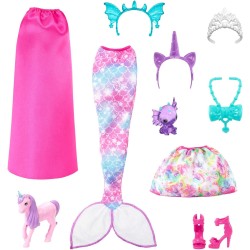 Barbie Dreamtopia - Barbie Dress up set, Include tanti abiti e accessori, Tra cui una coda da sirena, Due gonne, Cerchietti a te