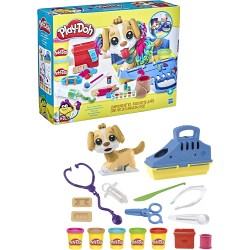 Hasbro - Play-Doh - Set da Veterinario, playset con Cane Giocattolo, trasportino, 10 Strumenti, 5 Colori, F36395L00