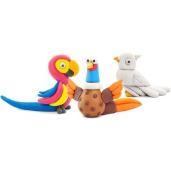 Hey Clay Birds 1, pasta modellabile medium set Uccelli 1 per Bambini in confezione da 3 soggetti con 6 colori. Set medio da 3 uc