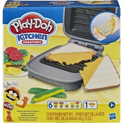 Play-Doh Hasbro Sandwich formaggioso (Playset con 1 vasetto di Pasta da Modellare Elastix, 6 vasetti di Pasta da Modellare Acces