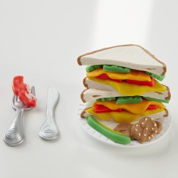 Play-Doh Hasbro Sandwich formaggioso (Playset con 1 vasetto di Pasta da Modellare Elastix, 6 vasetti di Pasta da Modellare Acces