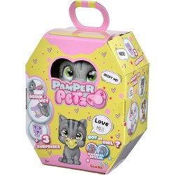 Simba - Pamper Petz Gattino, funzione beve e bagna, con pannolino, zampina gender reveal, con 3 accessori - 105953051