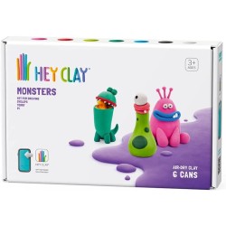 Hey Clay Monsters 1, pasta modellabile medium set Mostri 1 per Bambini in confezione da 3 soggetti con 6 colori. Set medio da 3 