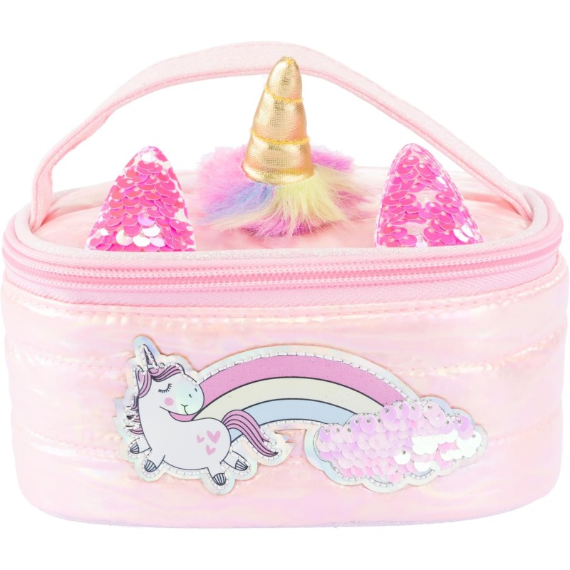 Nice Group - Girabrilla - Puffer Unicorn Case Pink, 1 mini Porta Oggetti Rosa con Unicorno iridescente