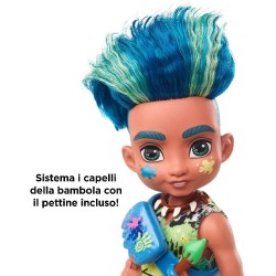 Giocheria - Mattel Cave Club Bambola Preistorica Slate da 25.4 cm, Capelli Blu, con Dinosauro e Accessori, età 4+, GNL87