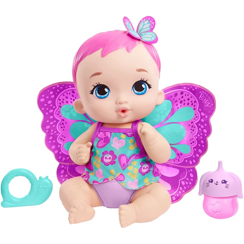 Mattel - My Garden Baby Bambola Junior Farfalla Rosa (30 cm) con Pannolino Riutilizzabile, Vestiti e Ali Rimovibili, Multicolore