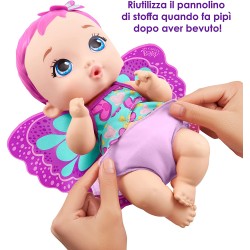 Mattel - My Garden Baby Bambola Junior Farfalla Rosa (30 cm) con Pannolino Riutilizzabile, Vestiti e Ali Rimovibili, Multicolore