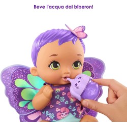 Mattel - My Garden Baby- Bambola Junior Farfalla Viola al Profumo di Gelsomino con Biberon a Forma di Coniglietto, Pannolino, Al