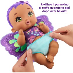 Mattel - My Garden Baby- Bambola Junior Farfalla Viola al Profumo di Gelsomino con Biberon a Forma di Coniglietto, Pannolino, Al