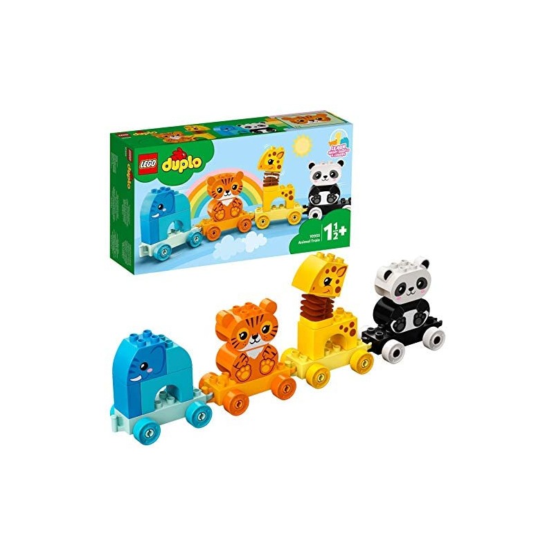 LEGO Duplo Il Treno degli Animali con Elefante, Tigre, Panda e Giraffa, Costruzioni per Bambini 1,5 Anni, 10955