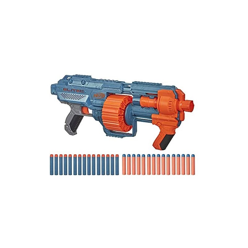 Hasbro Nerf- Nerf Elite 2.0-Shockwave RD-15 (Blaster con Tamburo Rotante da 15 dardi, Lancio a raffica con Azione a Pompa, capac