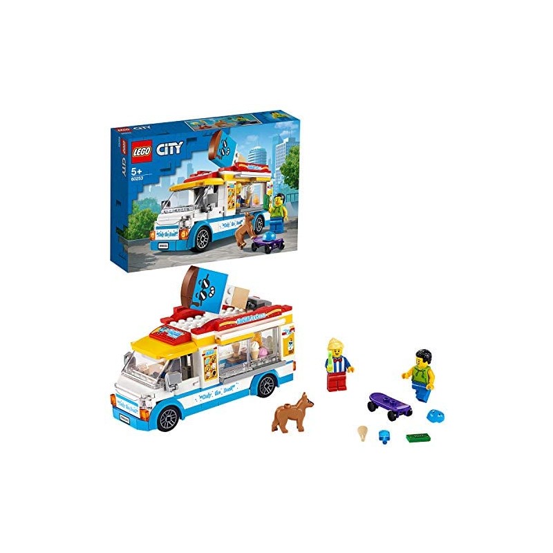 LEGO City Great Vehicles Furgone dei Gelati con 2 Minifigure e 1 Cane, Più 1 Serie di Accessori, Set di Costruzioni per B