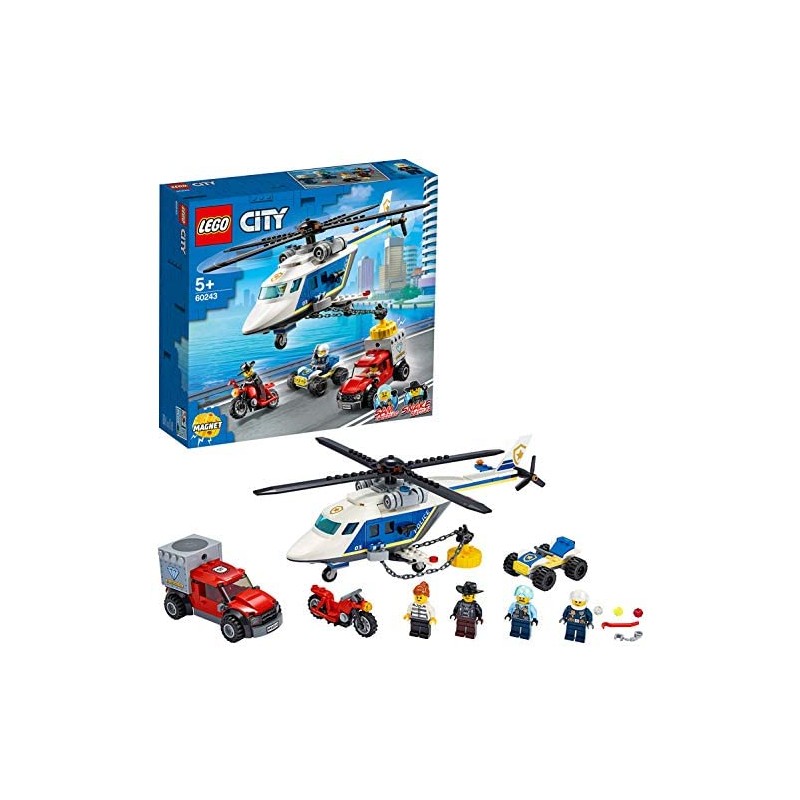 LEGO City Inseguimento Sull Elicottero della Polizia Set di Costruzioni con Magnete per Catturare il Camion in Fuga e 4 Minifigu