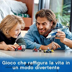 LEGO City Inseguimento Sull Elicottero della Polizia Set di Costruzioni con Magnete per Catturare il Camion in Fuga e 4 Minifigu