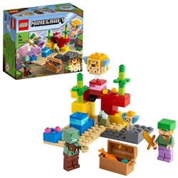 LEGO Minecraft La Barriera Corallina, Set di Costruzioni con Alex, Zombi Annegato e 2 Pesci Palla, 21164