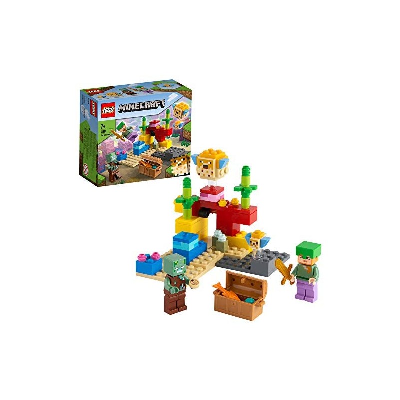 LEGO Minecraft La Barriera Corallina, Set di Costruzioni con Alex, Zombi Annegato e 2 Pesci Palla, 21164