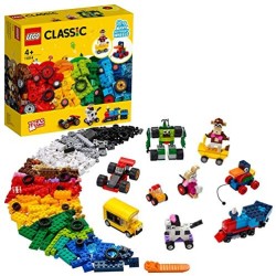 LEGO Classic Mattoncini e Ruote, Set di Costruzioni per Bambini 4 Anni con Macchinine Giocattolo, Trenino, Robot, 11014