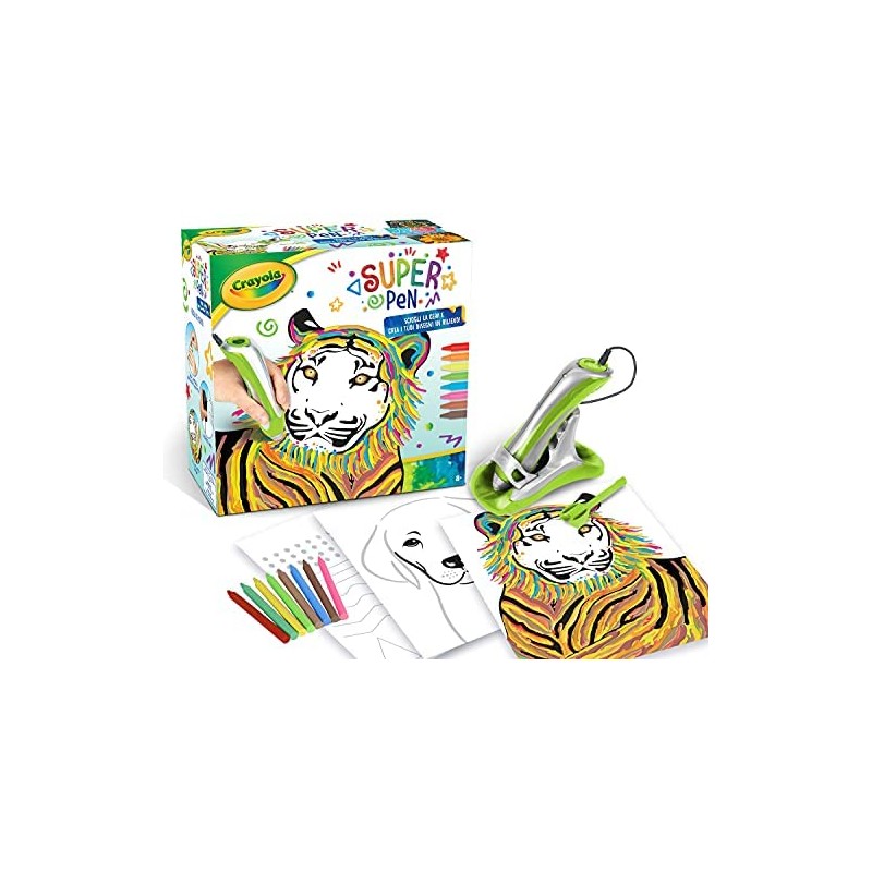 CRAYOLA- Super Pen Tigre, per sciogliere i Pastelli a Cera e Creare Disegni in Rilievo, attività Creativa e Regalo per Bambini, 