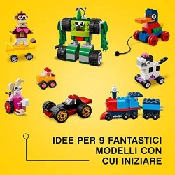 LEGO Classic Mattoncini e Ruote, Set di Costruzioni per Bambini 4 Anni con Macchinine Giocattolo, Trenino, Robot, 11014