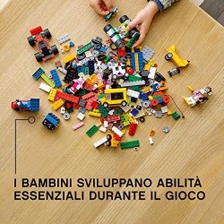 LEGO Classic Mattoncini e Ruote, Set di Costruzioni per Bambini 4 Anni con Macchinine Giocattolo, Trenino, Robot, 11014