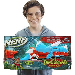 Hasbro- Nerf DinoSquad Tricera-blast, blaster con alloggiamento per caricamento di 3, 12 Nerf,F0803EU4