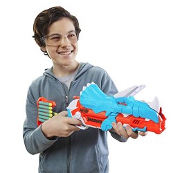 Hasbro- Nerf DinoSquad Tricera-blast, blaster con alloggiamento per caricamento di 3, 12 Nerf,F0803EU4