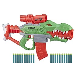 Hasbro - Nerf DinoSquad Rampage, Blaster motorizzato con caricatore, 20 Nerf, supporto per 10 dardi e design a forma di T-Rex, F