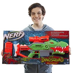 Hasbro - Nerf DinoSquad Rampage, Blaster motorizzato con caricatore, 20 Nerf, supporto per 10 dardi e design a forma di T-Rex, F