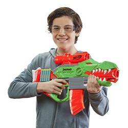 Hasbro - Nerf DinoSquad Rampage, Blaster motorizzato con caricatore, 20 Nerf, supporto per 10 dardi e design a forma di T-Rex, F