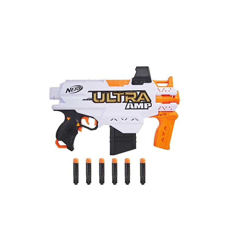 Hasbro - Nerf Ultra Amp - Blaster motorizzato a 6 Freccette con Clip, 6 Freccette Nerf Ultra compatibili Solo con Freccette Nerf