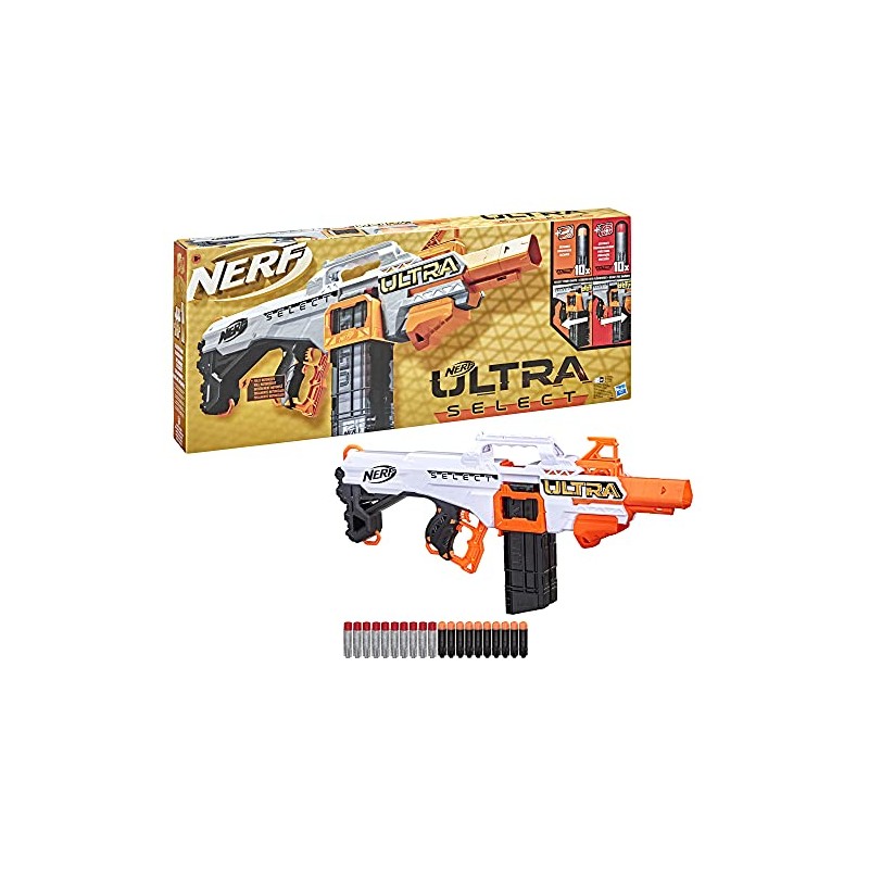 Hasbro - Nerf Ultra - Select, blaster completamente motorizzato, lancia a distanza o con precisione, include caricatori e dardi,