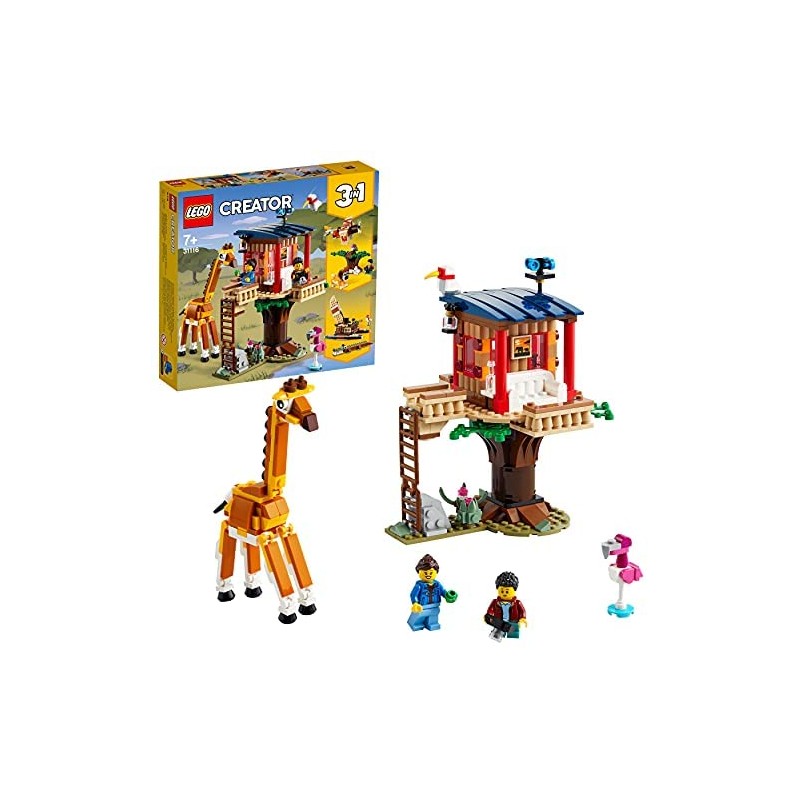 LEGO Creator 3 in 1 Casa sull’Albero del Safari, Catamarano, Biplano, Kit di Costruzione con Nave, Aereo, Giraffa e Leone, 31116