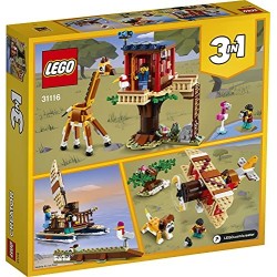 LEGO Creator 3 in 1 Casa sull’Albero del Safari, Catamarano, Biplano, Kit di Costruzione con Nave, Aereo, Giraffa e Leone, 31116