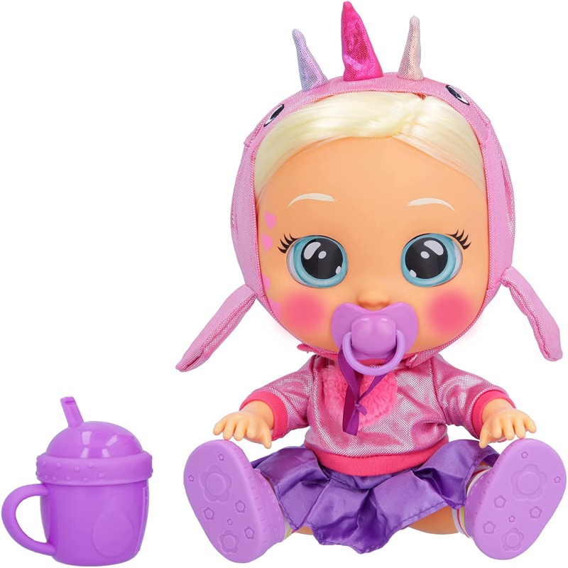 IMC Toys - CRY BABIES KISS ME Stella il narvalo rosa, Bambola interattiva che piange lacrime vere e arrossisce, con accessori, e