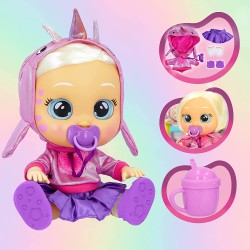 IMC Toys - CRY BABIES KISS ME Stella il narvalo rosa, Bambola interattiva che piange lacrime vere e arrossisce, con accessori, e