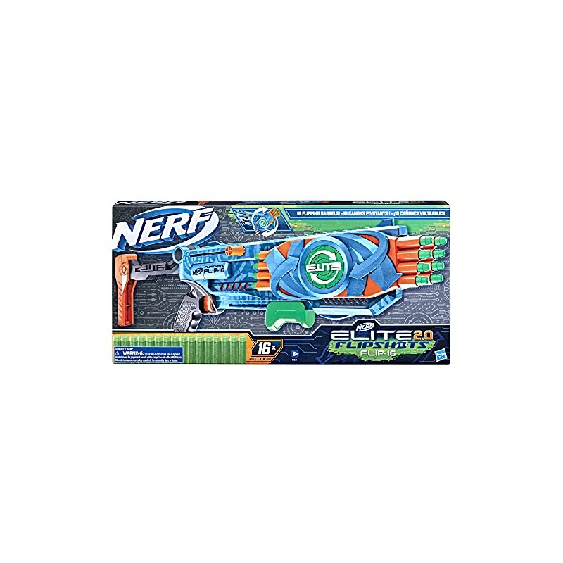 Hasbro - Nerf Elite 2.0 - Flipshots Flip-16, blaster con 16 canne porta dardi che si ribaltano per raddoppiare la potenza di lan